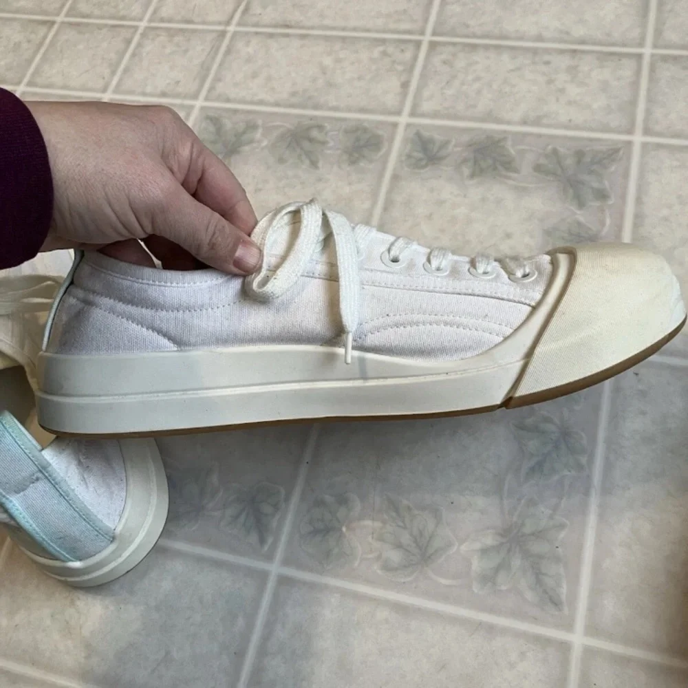 Bottega Venetta White Canvas Rubber Cap Toe Sneakers‎